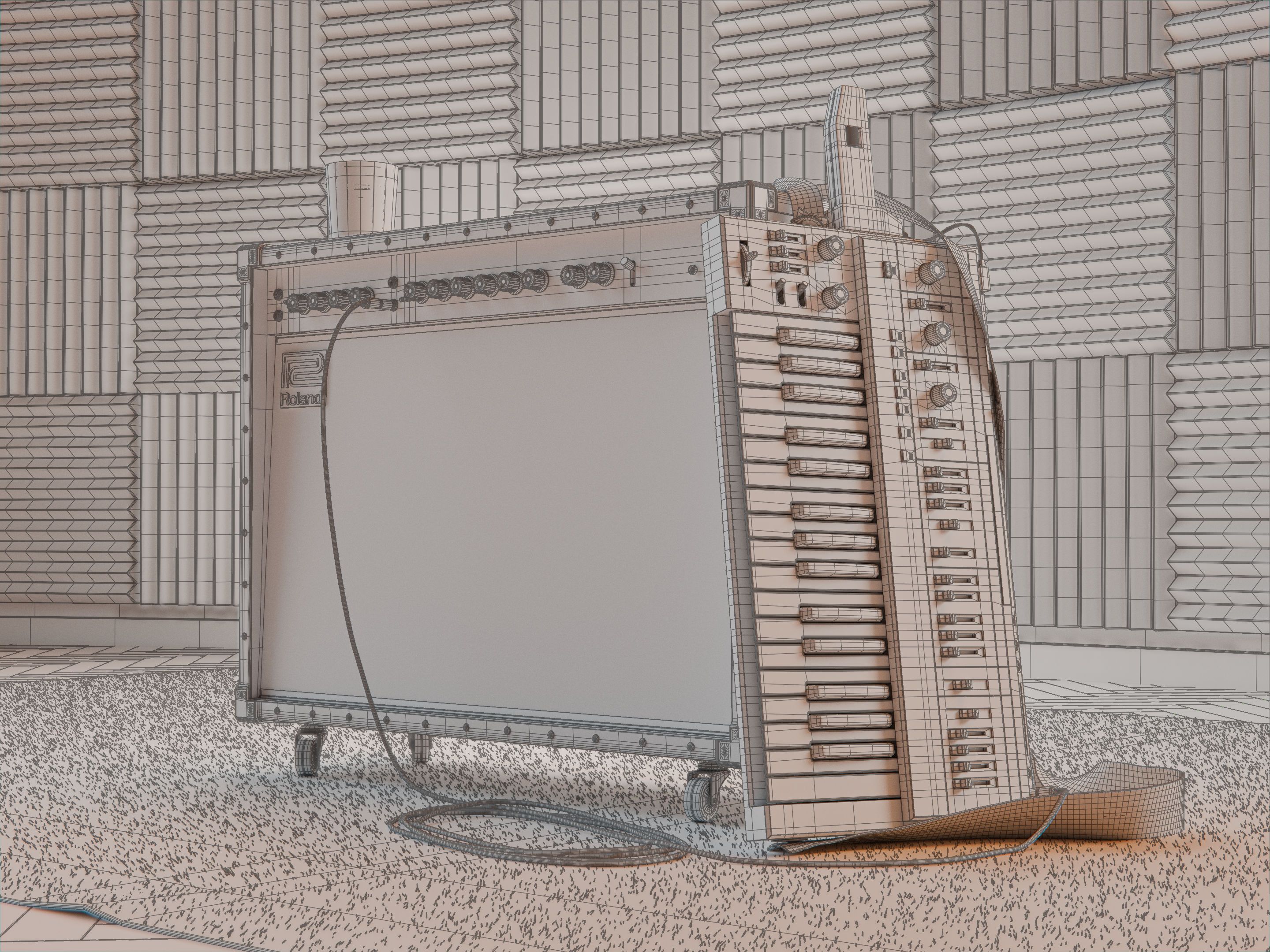 Clay render of the Roland SH-101 and JC-120.